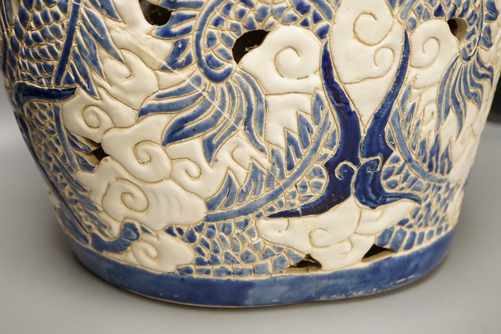 A pierced Chinese stoneware garden seat 42cm